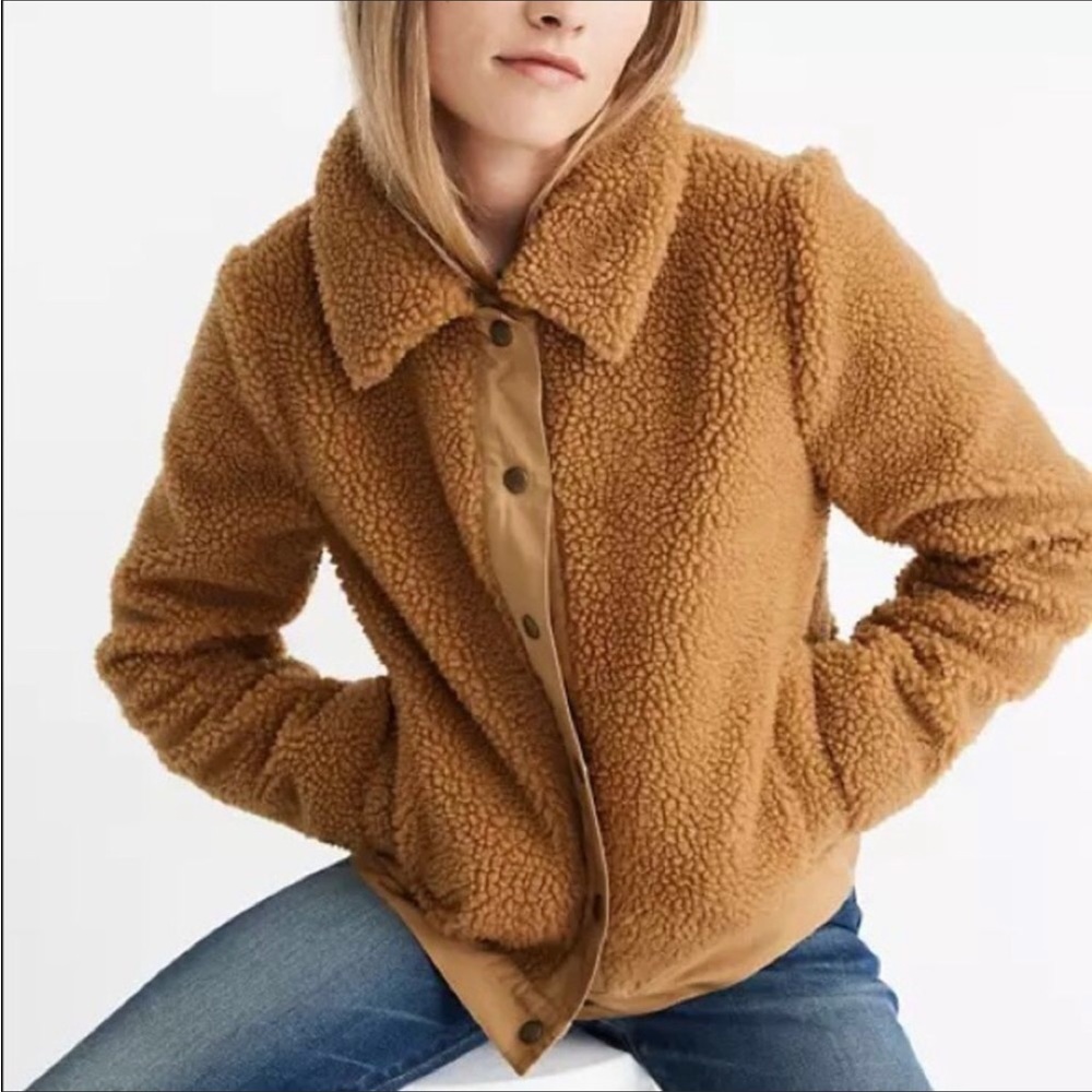 New Madewell Sherpa Portland Faux Shearling Jacket Medium Cropped Distant Sand